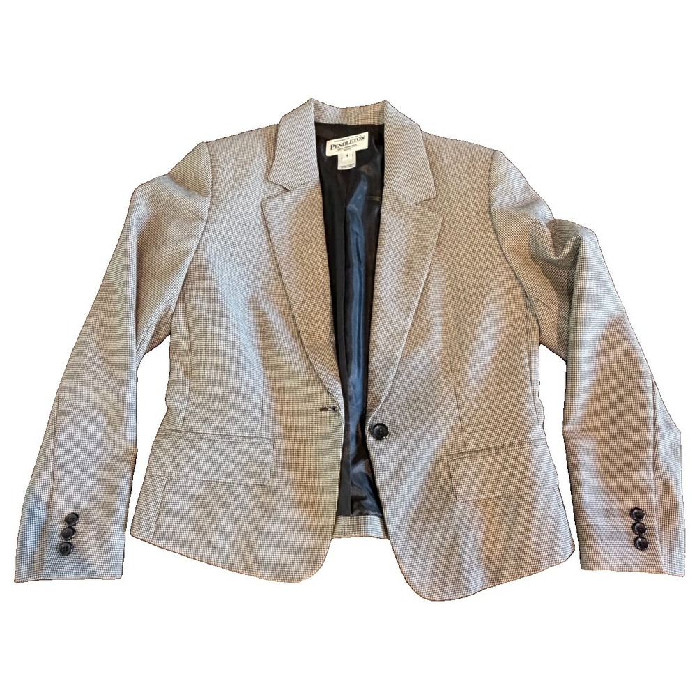 Pendleton Women's 4 Petite 100% Virgin Wool Houndstooth Blazer Jacket Classic